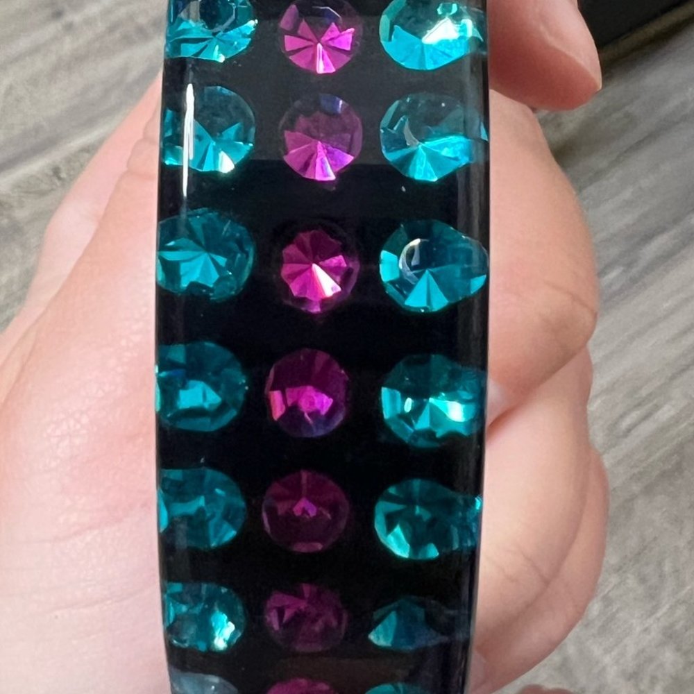 Rhinestone bangle bracelet resin epoxy inclusion bling pink blue black y2k chunk - Picture 3 of 6
